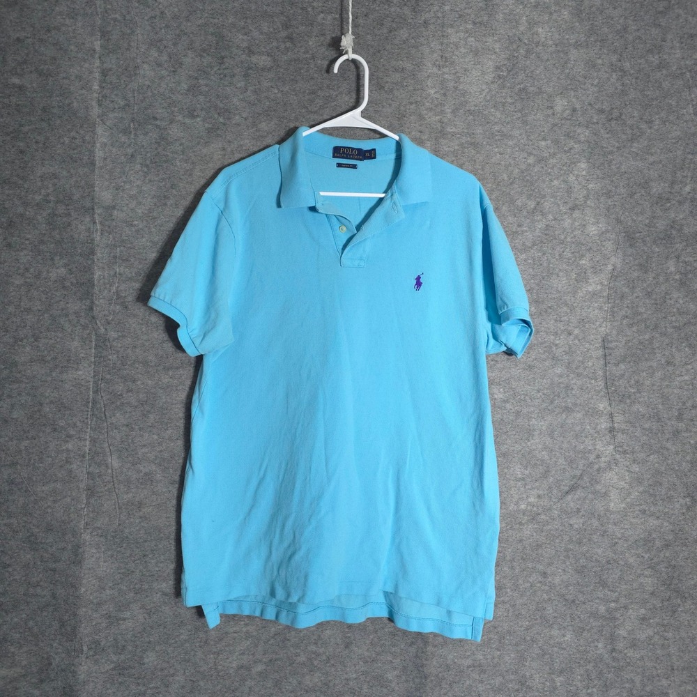 Polo Ralph Lauren Custom Slim Fit Polo Shirt Mens XL Blue Golf Flesh Pony Preppy
